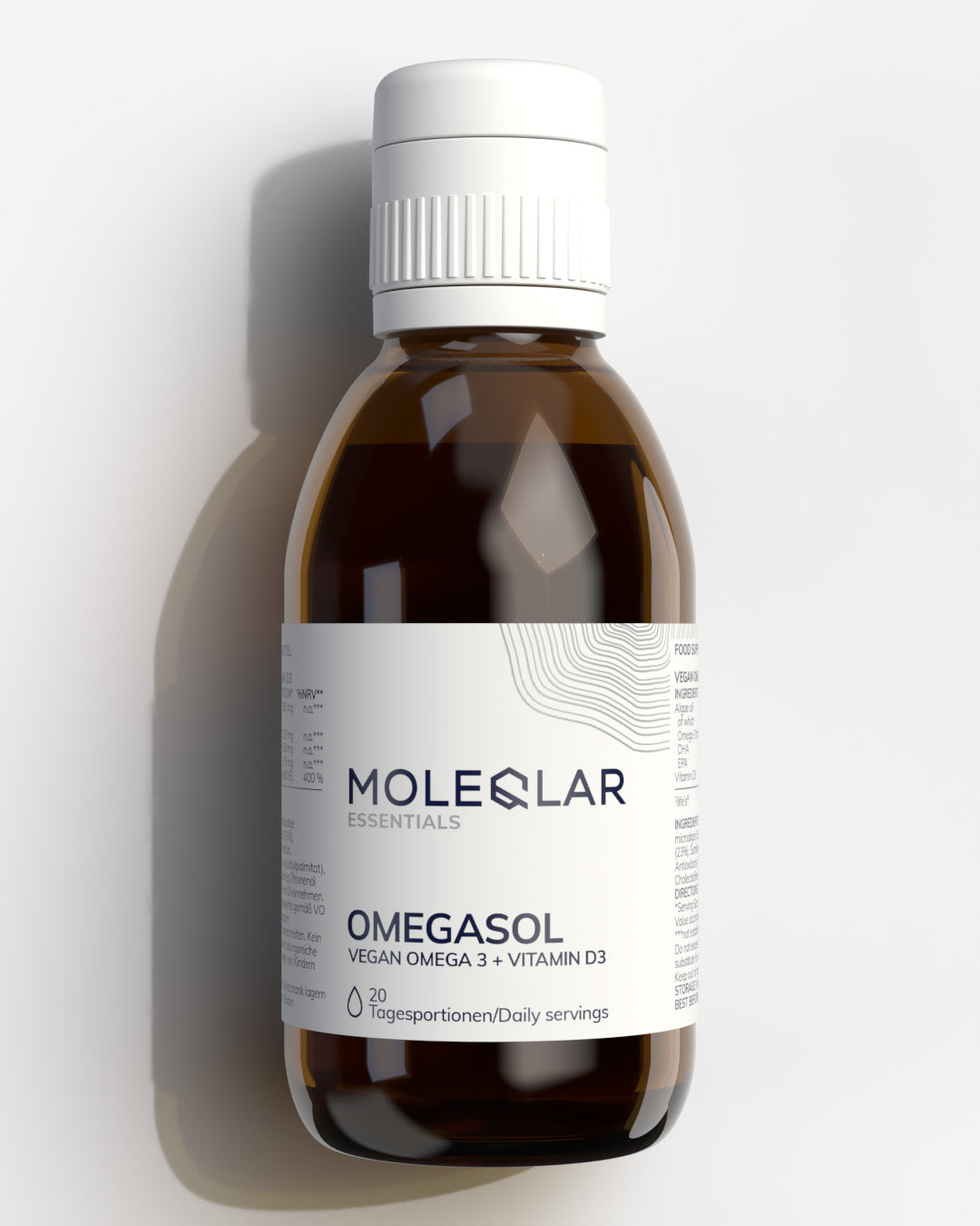 MoleQlar OmegaSOL omega-3 vegano con vitamina D3, bottiglia da 100 ml